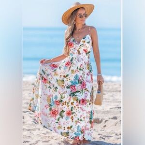 Cupshe Floral Maxi Dress - White with Multicolor Design